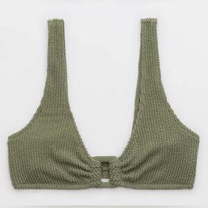 NWT Aerie Shimmery Crinkle Ring Wide Strap Scoop Bikini Top Olive Fun - Size XS